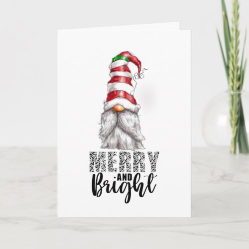 Xmas Merry and Bright Gnome Holiday Card