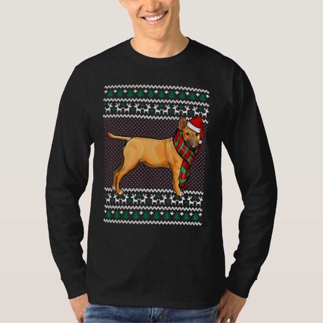 Xmas Miniature Bull Terrier Dog Santa Hat Ugly Chr T-Shirt (Front)