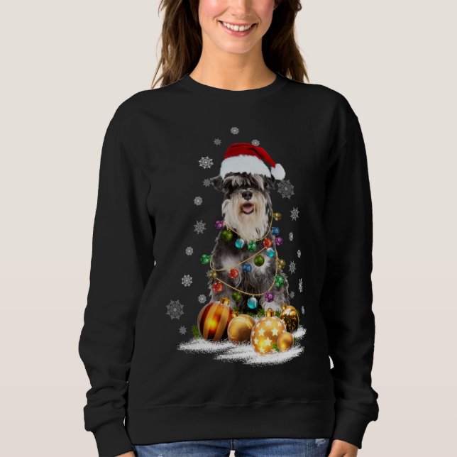 Xmas Miniature Schnauzer Dog Christmas Lights Sant Sweatshirt (Front)