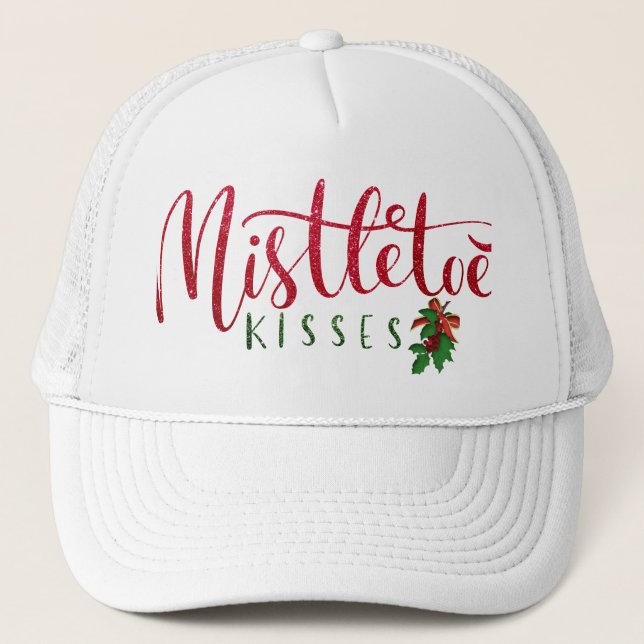 Xmas Mistletoe Kiss Unique Glitter Christmas Gift Trucker Hat (Front)