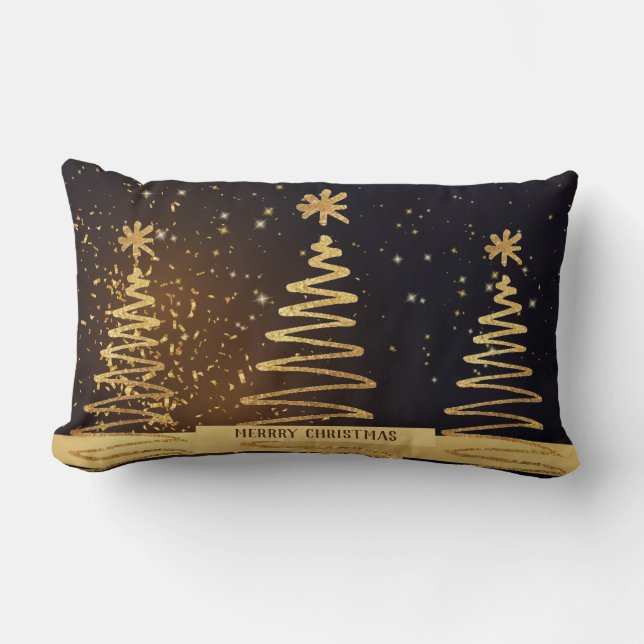 Xmas Modern luxury elegant trees black and gold Lumbar Pillow (Front)