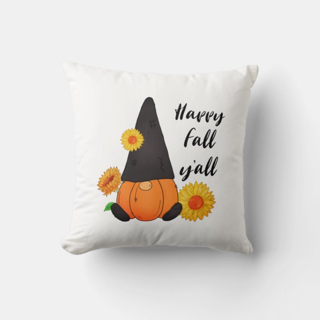 Xmas Modern Thanksgiving Fall Pumpkin Gnome Throw Pillow (Front)