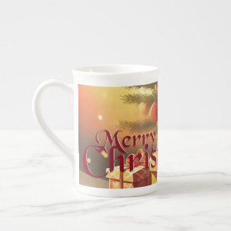 Xmas Motif, with Presents Under the Christmas Tree Bone China Mug