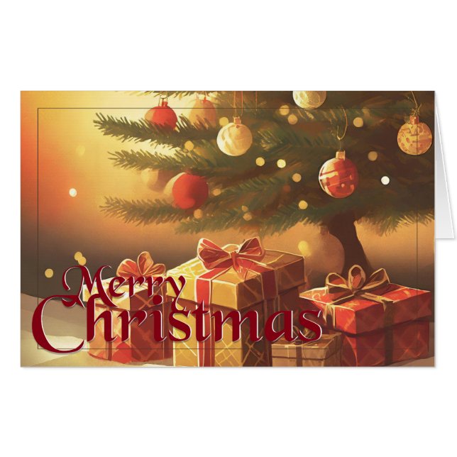 Xmas Motif, with Presents Under the Christmas Tree Card (Front Horizontal)