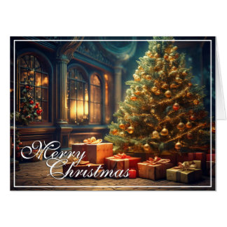 Xmas Motif with Presents Under the Christmas Tree Card