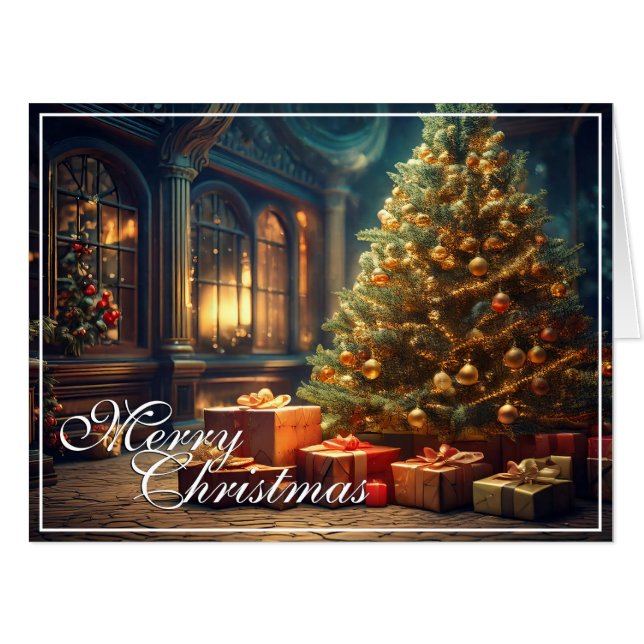 Xmas Motif with Presents Under the Christmas Tree  Card (Front Horizontal)