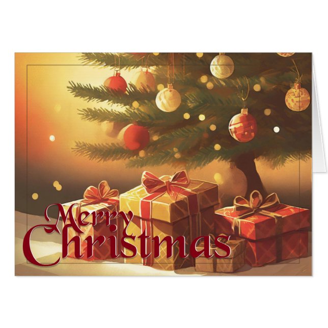 Xmas Motif, with Presents Under the Christmas Tree Card (Front Horizontal)