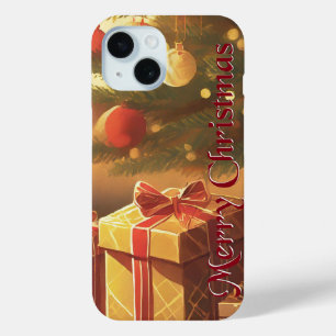 Xmas Motif, with Presents Under the Christmas Tree iPhone 15 Case