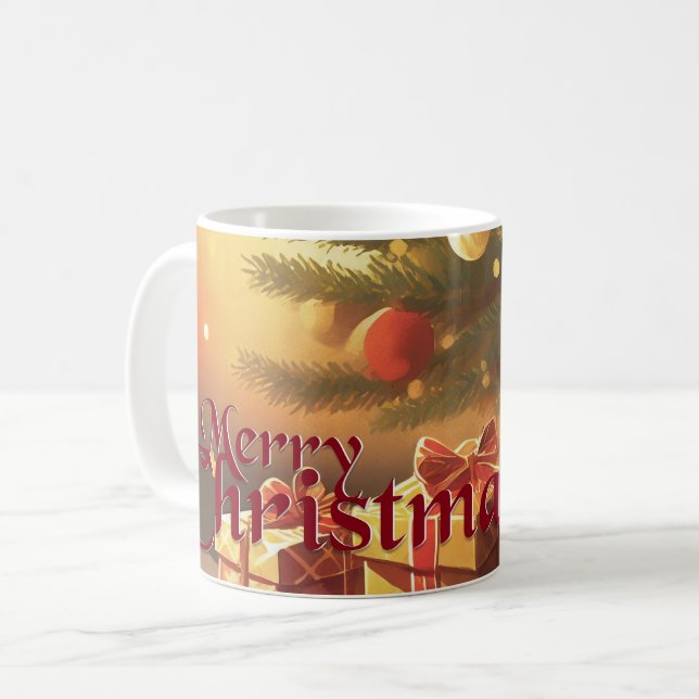 Xmas Motif, with Presents Under the Christmas Tree Coffee Mug (Front Left)