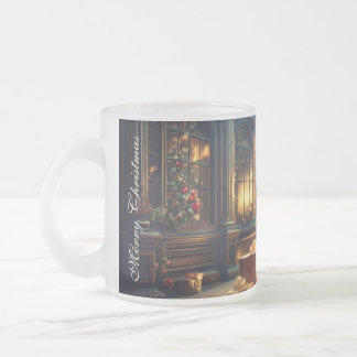Xmas Motif with Presents Under the Christmas Tree Frosted Glass Coffee Mug