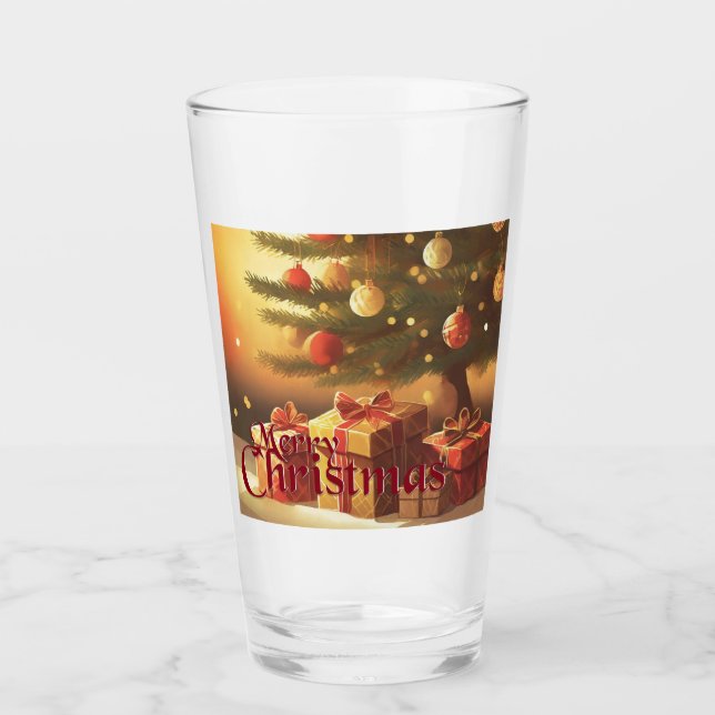 Xmas Motif, with Presents Under the Christmas Tree Glass (Front)