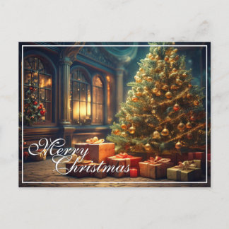 Xmas Motif with Presents Under the Christmas Tree Holiday Postcard