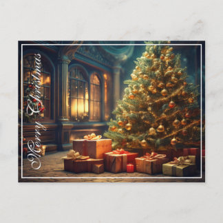 Xmas Motif with Presents Under the Christmas Tree Holiday Postcard