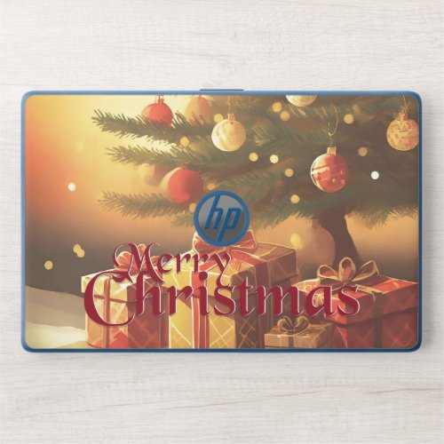 Xmas Motif with Presents Under the Christmas Tree HP Laptop Skin