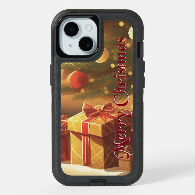 Xmas Motif, with Presents Under the Christmas Tree iPhone 15 Case (Back)