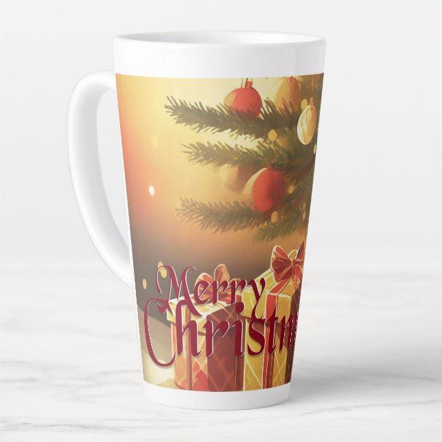 Xmas Motif, with Presents Under the Christmas Tree Latte Mug (Left Angle)