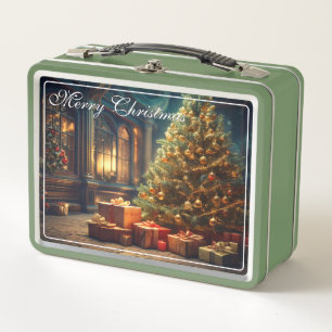 Xmas Motif with Presents Under the Christmas Tree Metal Lunch Box
