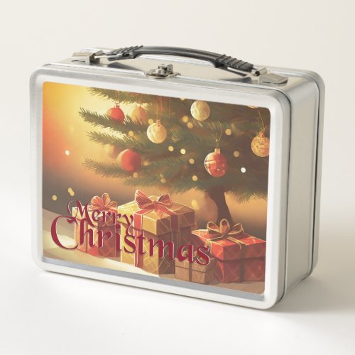 Xmas Motif with Presents Under the Christmas Tree Metal Lunch Box
