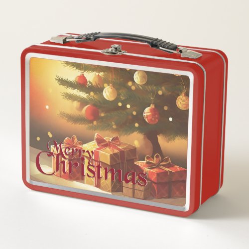 Xmas Motif with Presents Under the Christmas Tree Metal Lunch Box