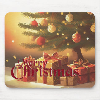 Xmas Motif, with Presents Under the Christmas Tree Mouse Pad