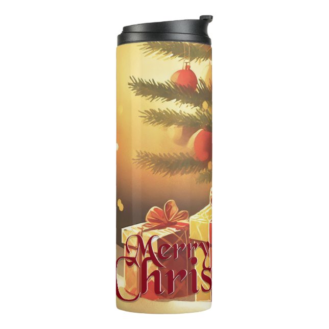 Xmas Motif, with Presents Under the Christmas Tree Thermal Tumbler (Rotated Left)