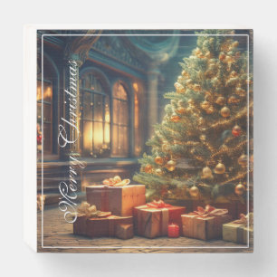 Xmas Motif with Presents Under the Christmas Tree Wooden Box Sign