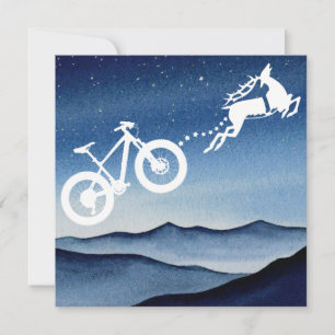 Xmas Mountain Bike Reindeer Christmas Star Night  Holiday Card
