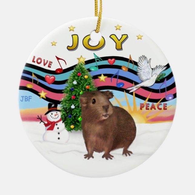 Xmas Music 1 - Brown Guinea Pig #3 Ceramic Ornament (Front)