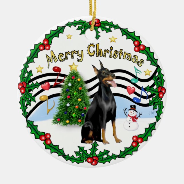 Xmas Music 1 - Doberman Pinscher 1 Ceramic Ornament (Front)