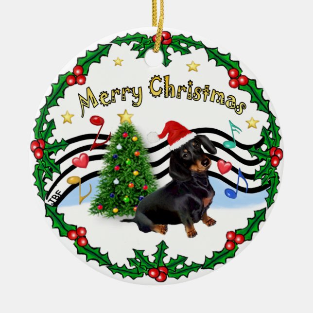 Xmas Music 1 - MC - Dachshund (BT) Ceramic Ornament (Front)