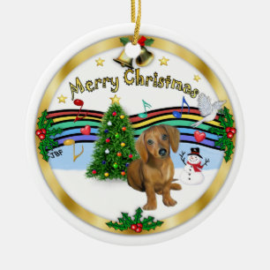 Xmas Music 1 - MC - Dachshund pup 13 Ceramic Ornament