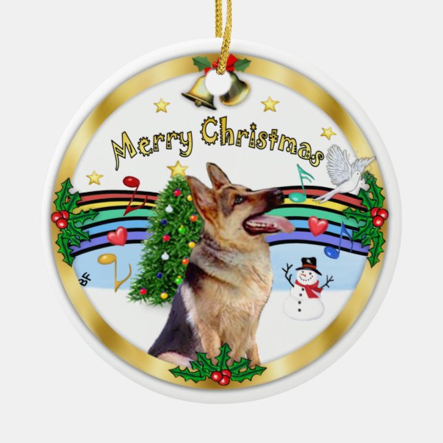 Xmas Music 1 - MC - German Shepherd 1 Ceramic Ornament (Front)