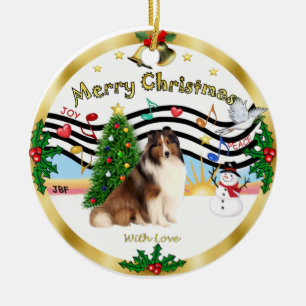 Xmas Music 1 - Shetland Sheepdog #7 Ceramic Ornament