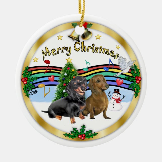 Xmas Music 1 - Two Dachshunds Ceramic Ornament (Front)