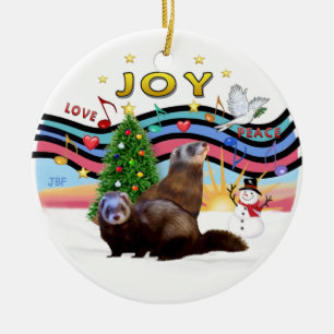 Xmas Music 1 - Two Ferrets Ceramic Ornament