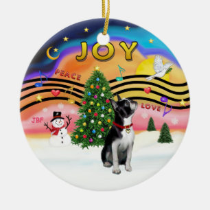 Xmas Music 2 - Boston Terrier Ceramic Ornament