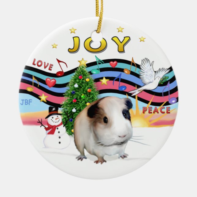 Xmas Music 2 - Brown Guinea Pig #1 Ceramic Ornament (Front)
