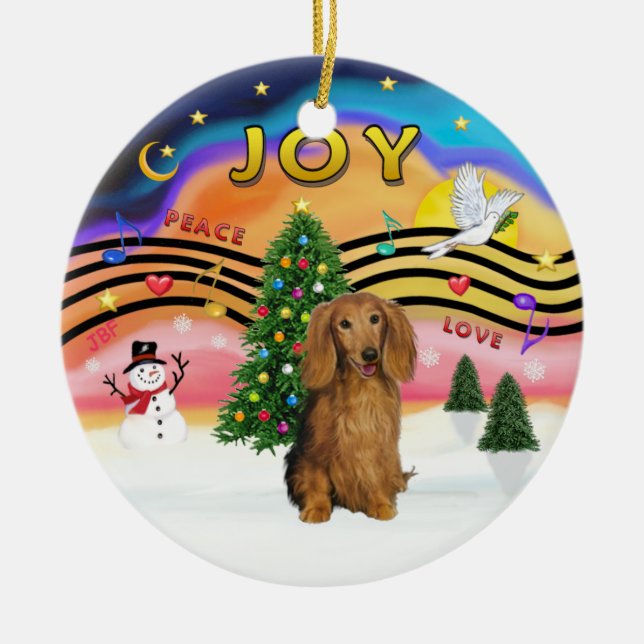 Xmas Music 2 - Dachshund (lg H, sable) Ceramic Ornament (Front)