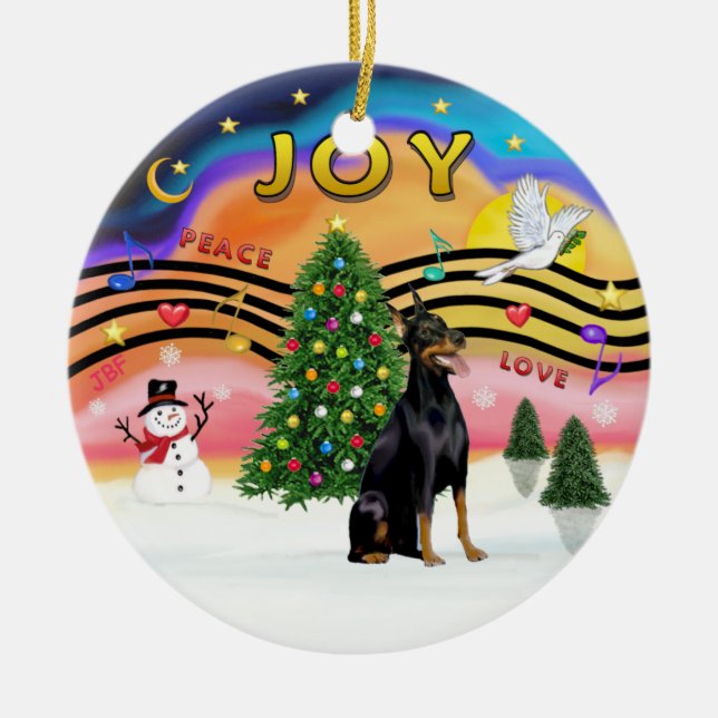 Xmas Music 2 - Doberman 1 Ceramic Ornament (Front)