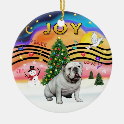 Xmas Music 2 _ English Bulldog white Ceramic Ornament