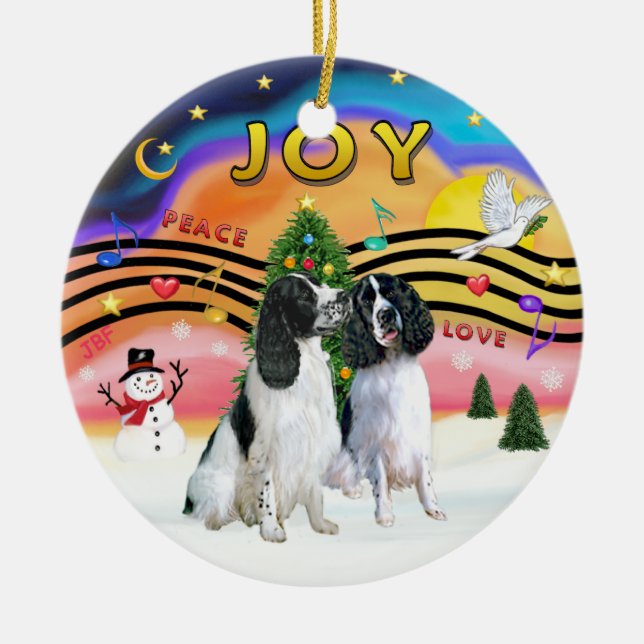 Xmas Music 2 - English Springers (2  black-white) Ceramic Ornament (Front)
