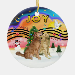 Xmas Music 2 - Golden Retrievers (TWO) Ceramic Ornament