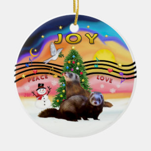 Xmas Music 2 - Two Ferrets Ceramic Ornament