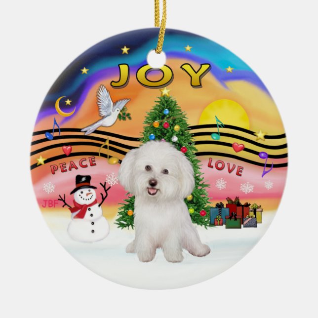 Xmas Music 2P - Bichon Frise 7 Ceramic Ornament (Front)