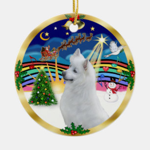 Xmas Music 3 - American Eskimo Dog #3 Ceramic Ornament