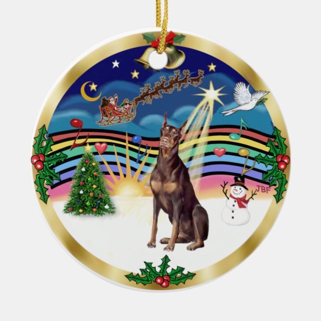 Xmas Music 3 - Red Doberman Ceramic Ornament (Front)