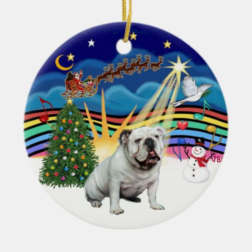 Xmas Music 3  _ White English Bulldog Ceramic Ornament