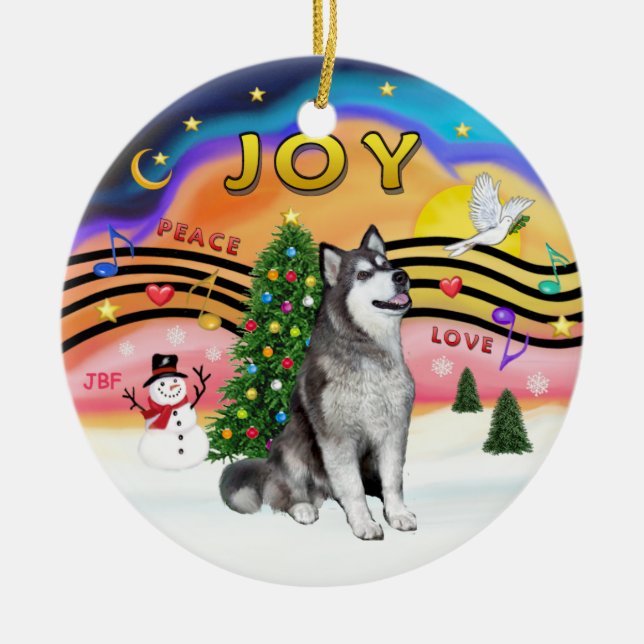 Xmas Music - Alaskan Malamute Ceramic Ornament (Front)