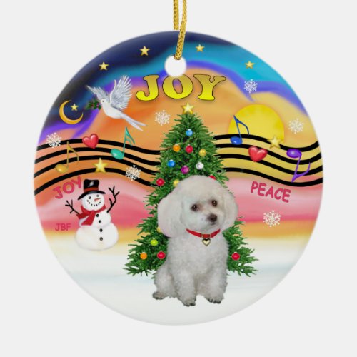 Xmas Music  _ White MiniatureToy Poodle Ceramic Ornament
