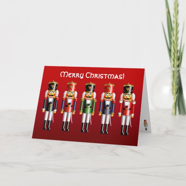 Xmas Nutcracker Toy Soldiers in Uniforms Holiday Card (Front)